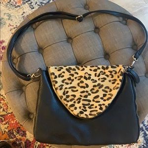 Black Leather + animal print purse